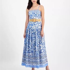 Taylor Floral Blue Women's Printed Belted Maxi Dress
